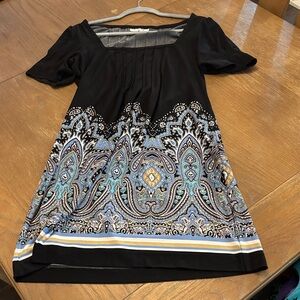 Ice Black Dress with Blue and White Paisley Design